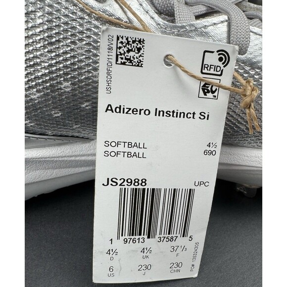 Adidas Adizero Instinct SI Softball Metal Cleats Silver Speed Womens Size 6 - Picture 7 of 10